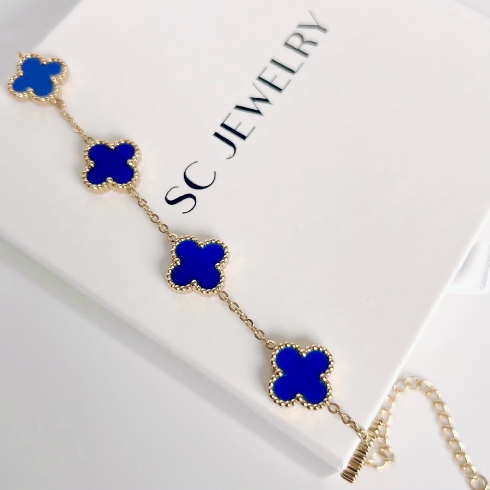Royal Blue Clover Bracelet | Double Sided | Four Leaf - Picture 6 of 11
